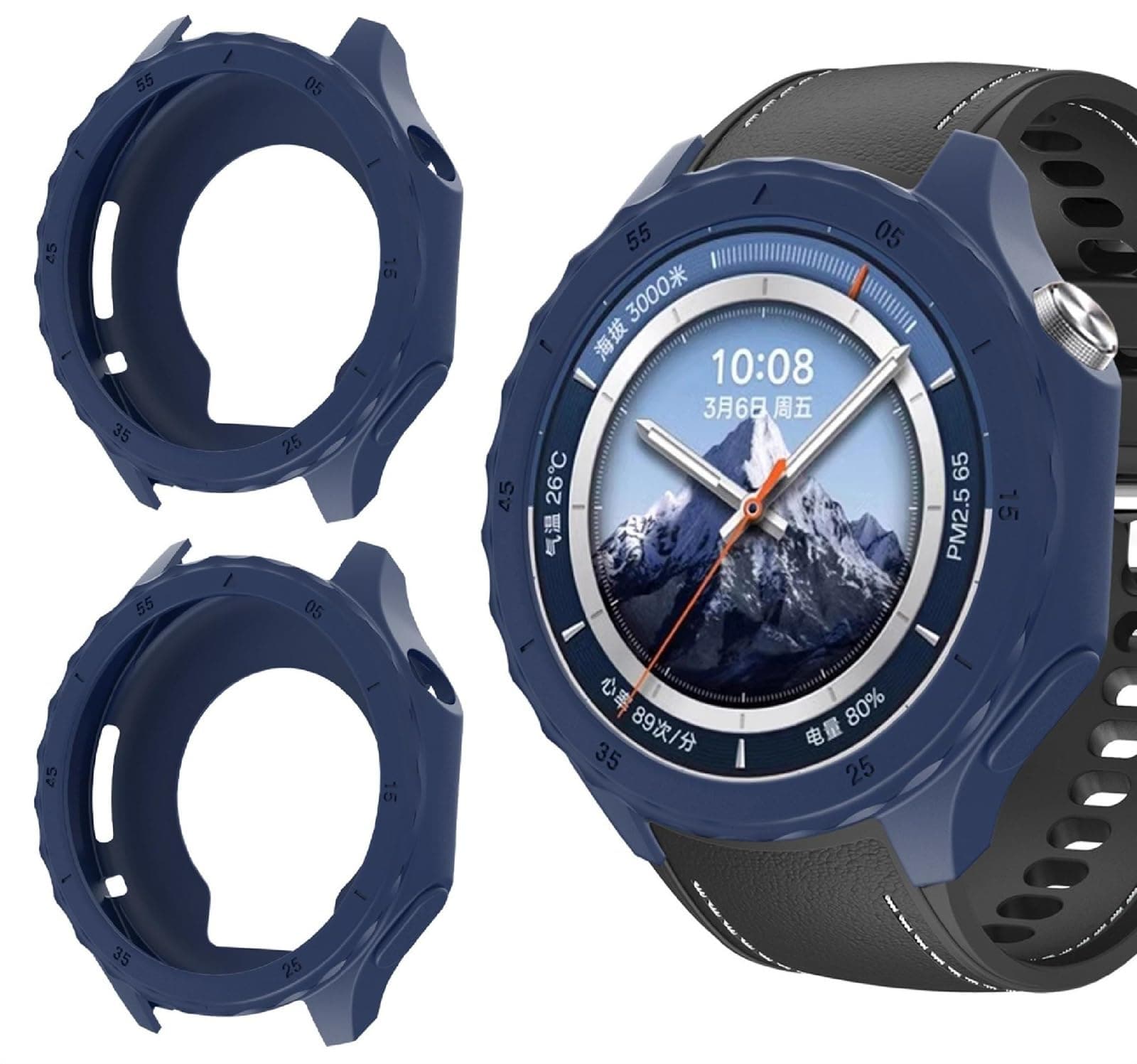 GIOPUEY Case Compatible with OnePlus Watch 3, Pack of 2, Soft TPU Silicone Protective Case Cover - Dark Blue