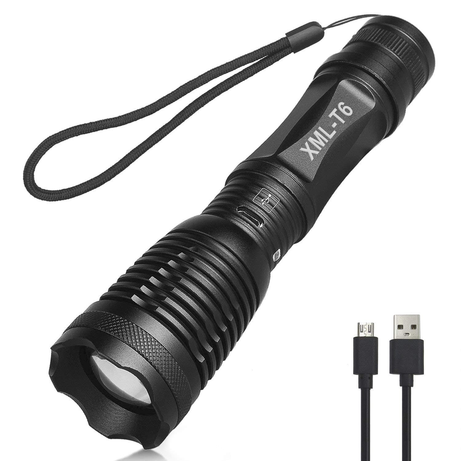 Semlos XM-T6 USB Rechargeable Flashlight Torch Zoom Focus Tactical Flashlight for Camping Hiking Emergency