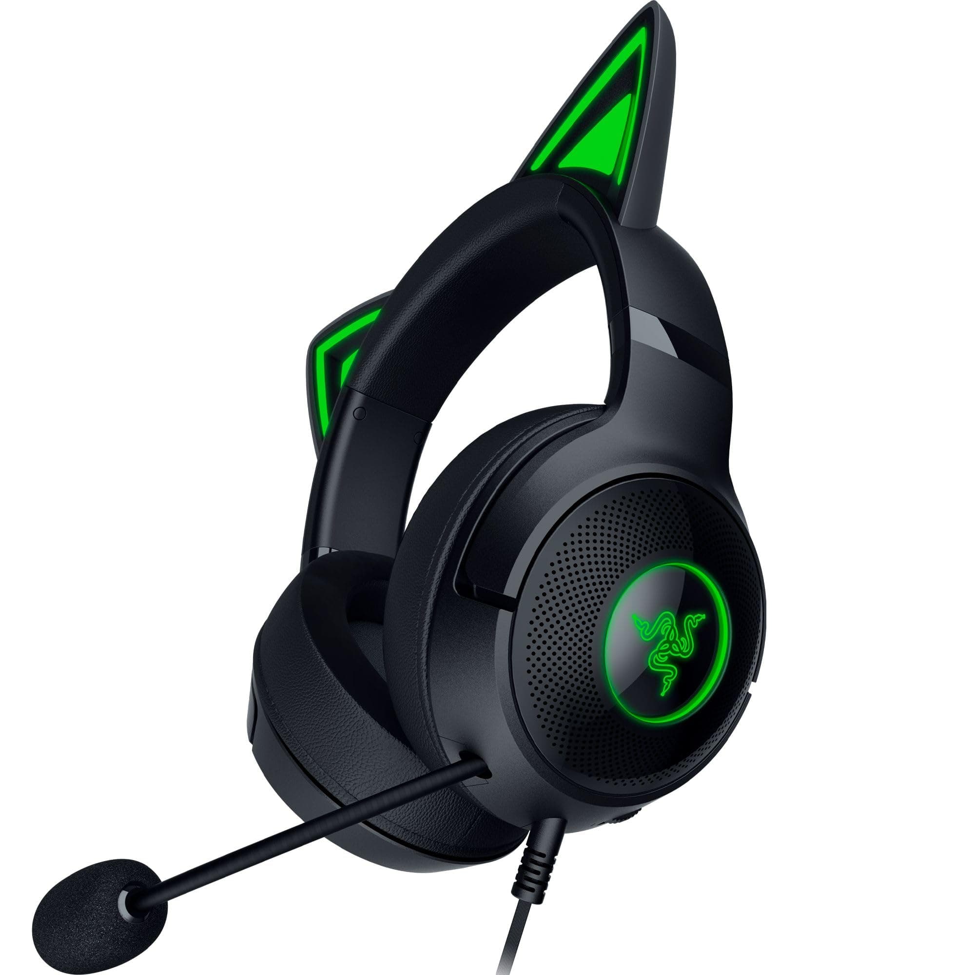 Razer Kraken Kitty V2 USB Wired RGB Headset: Chroma Kitty Ears - Stream Reactive Lighting - HyperClear Cardioid Mic - Triforce 40 mm Drivers - 7.1 Surround Sound - Classic Black