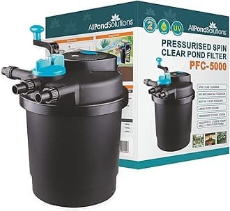 AllPondSolutions Pressurised Koi Fish Pond Filter with UV Steriliser – All in one UV Pond Filter System - Easy to Clean & Maintain - for Outdoor Ponds Up to 5000 litres - PFC-5000