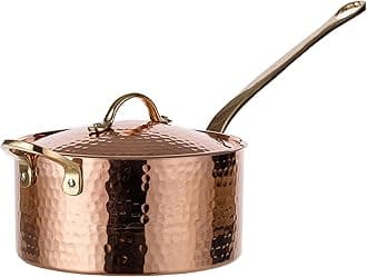 1.2mm Thick Hammered Uncoated Copper Saucepan with Lid & Helper Handle, Food-Safe Tin Lined (1.7-Quart)