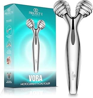 VORA Microcurrent Facial Roller by Project E Beauty | | 3D Face & Body Massager | Instant Face Lift & V-Shape | Collagen Boost | Tightens Skin | Anti-Aging | Roller Tightens Skin | Solar Powered