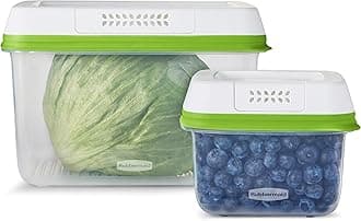 Rubbermaid 4-Piece Produce Saver Containers for Refrigerator with Lids for Food Storage, Dishwasher Safe, Clear/Green, 2 count (Pack of 1)