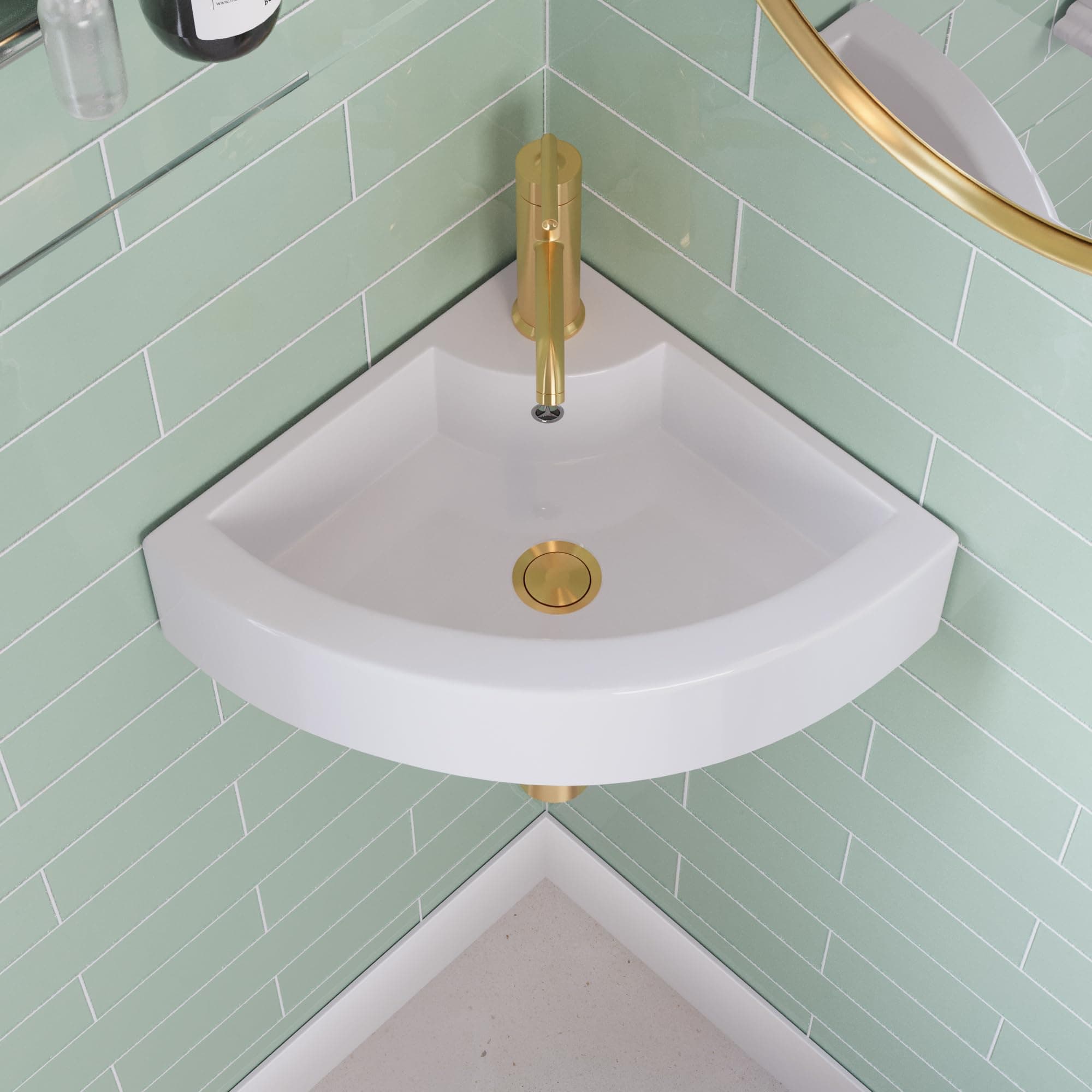 Corner Cloakroom Basin, DeerValley Bathroom Corner Sink, Triangular Wall Hung Ceramic Wash Basin for Bathroom and Toilets - 46 x 33 x 13cm