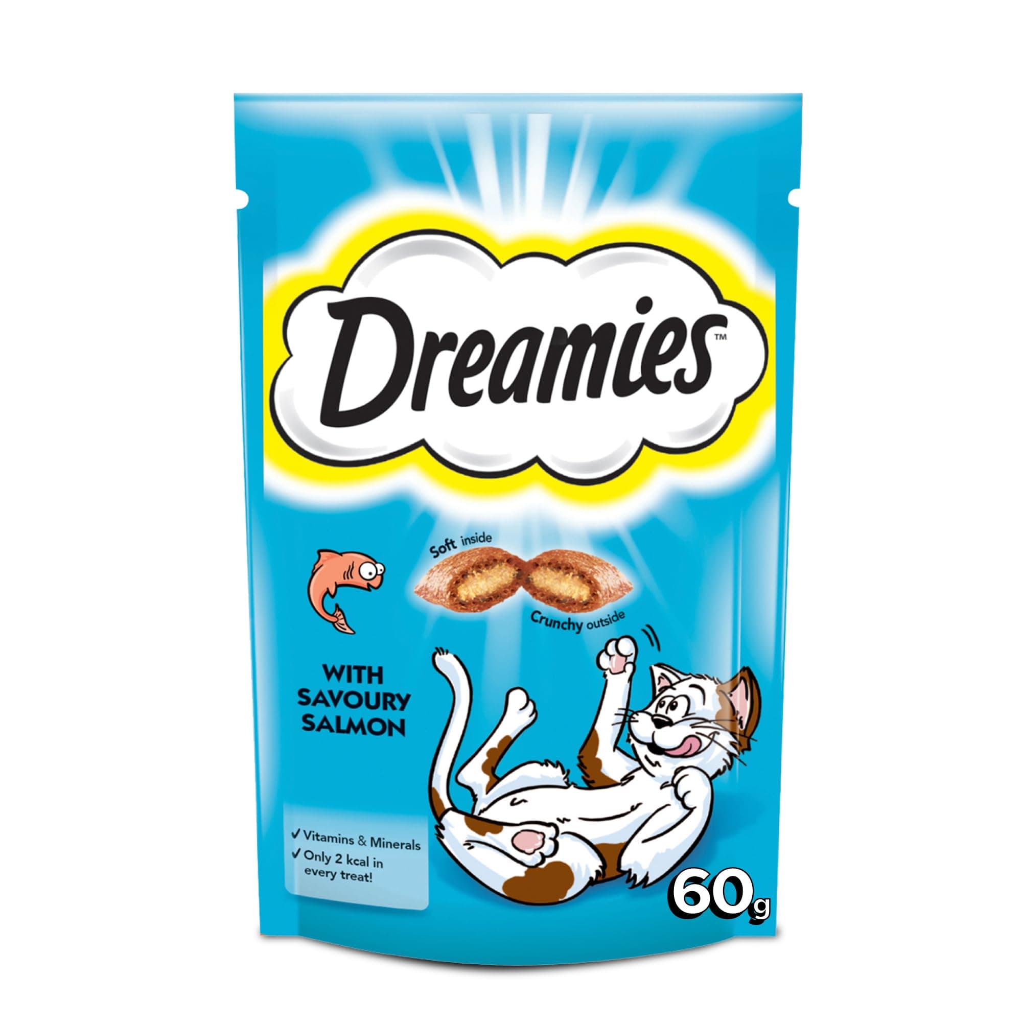 Dreamies Cat Treats with Savoury Salmon, 60g Cat Treats, Crunchy on the Outside, Soft on the Inside Salmon Cat Treat