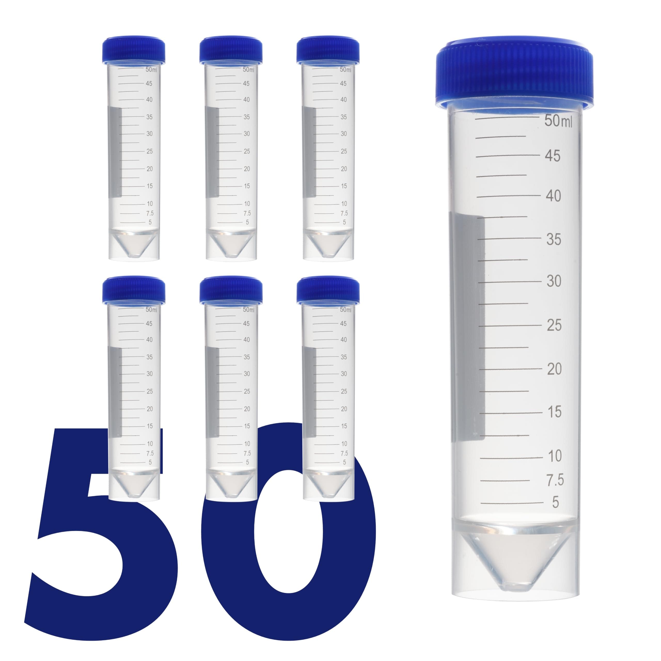 Kashi Scientific 50mL Self Standing Centrifuge Tubes with Screw Cap Lid, Lab Grade Polypropylene Plastic, Skirted, Printed Graduation, Write-on Spot [50mL Self-Standing, 50]