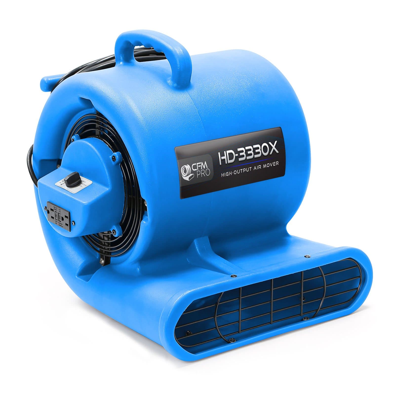 CFM Pro Air Mover Carpet Floor Dryer 3 Speed 1/3 HP Blower Fan with 2 GFCI Outlets - Stackable - Blue - Industrial Water Flood Damage Restoration