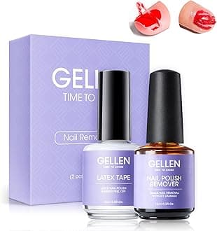 GELLENGel Nail Polish Remover Kit - Gel Polish Remover and Latex Tape Peel Off Liquid, Gel Remover for Nails in 3-5 Minutes, Gel Remover Kit Cuticle Guard for Nail Art Liquid Latex Barrier Protector
