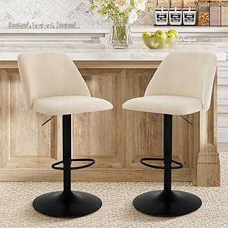 COLAMY Bar Stools Set of 2, Modern Swivel Bar Chairs, Adjustable Upholstered Barstools Counter Height with Full Backrest for Bar, Dining Room, Kitchen Island, Beige