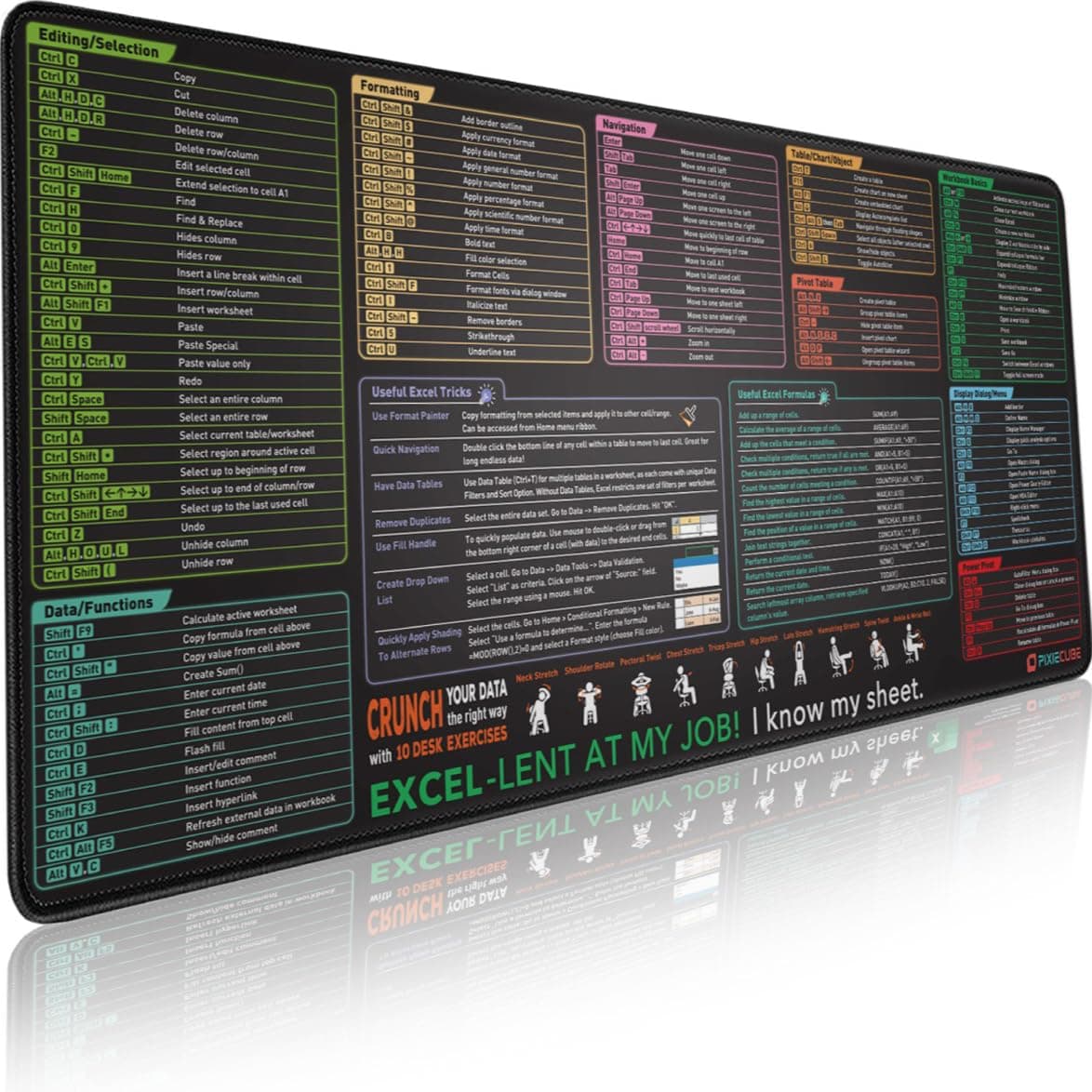 - Excel Shortcut Keys Mouse Pad - Extended Large XXL Cheat Sheet Gaming Mousepad | PC Office Spreadsheet Keyboard Mat | Non-Slip Stitched Edge