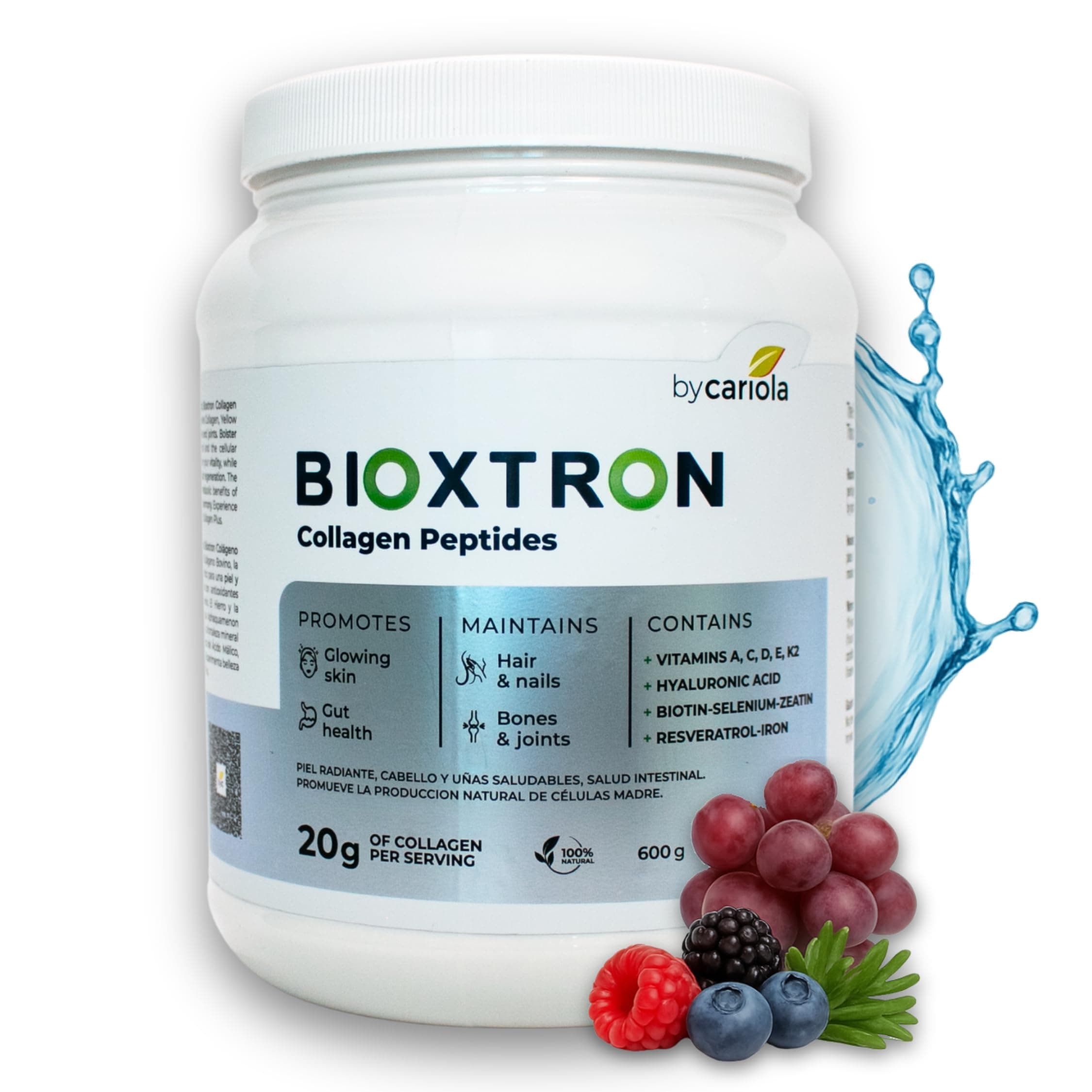 Bioxtron Collagen Peptides Powder - Unflavored, Type I Bovine with Stem Cell Renewal for Hair, Nail, Skin, Gut, Bone & Joint Health Support - Hyaluronic Acid, Protein, Biotin - 600g (30 Servings)