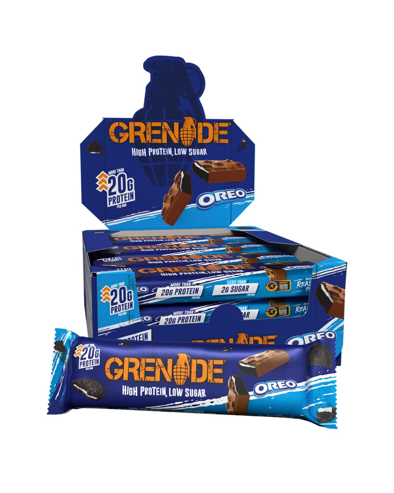 Grenade OREO High Protein, Low Sugar Bars, 12 x 60 g – 21 g Protein per Snack Bar with Crunchy OREO Pieces & Milk Chocolate Coating