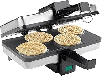 CucinaPro Pizzelle Baker - 4 Mini Pizzelle Cookies at Once - Non-stick, Even Heat, Safety Steam Guard - Stainless Steel, Modern/Minimalist Style