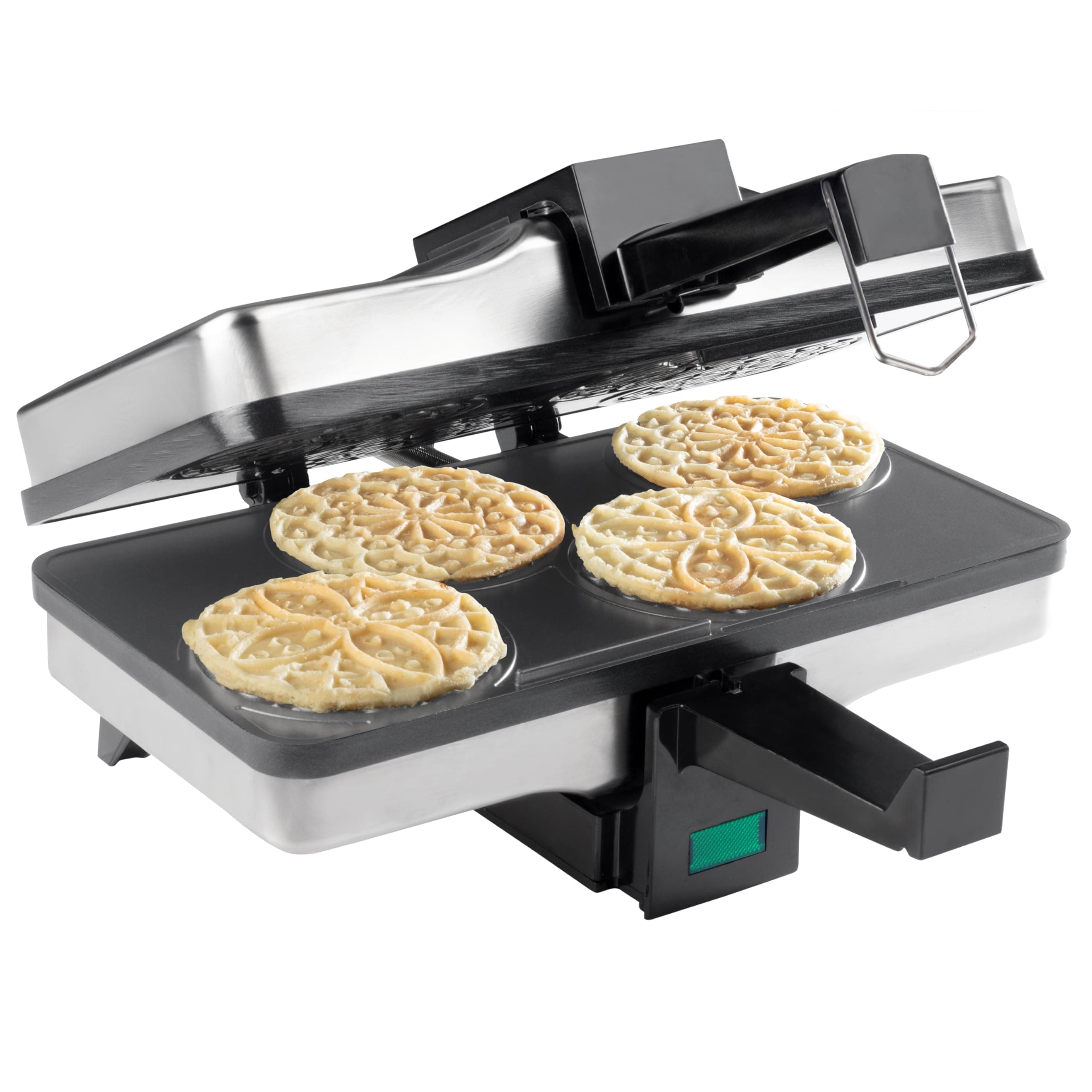 Piccolo Pizzelle Baker- Nonstick Electric Press Makes 4 Mini Cookies at Once, Even Heating- Fun Baking Machine w Recipe Guide, Supplies for Easter Brunch Party, Italian Waffle Dessert Treat Making