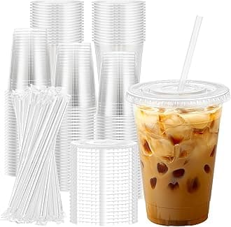 Lamosi 100 Pack 16 oz Clear Plastic Cups with Lids and Straws, Disposable Plastic Coffee Cups with Lids for Iced Coffee, Cold Beverages, Smoothies and To-Go Drinks