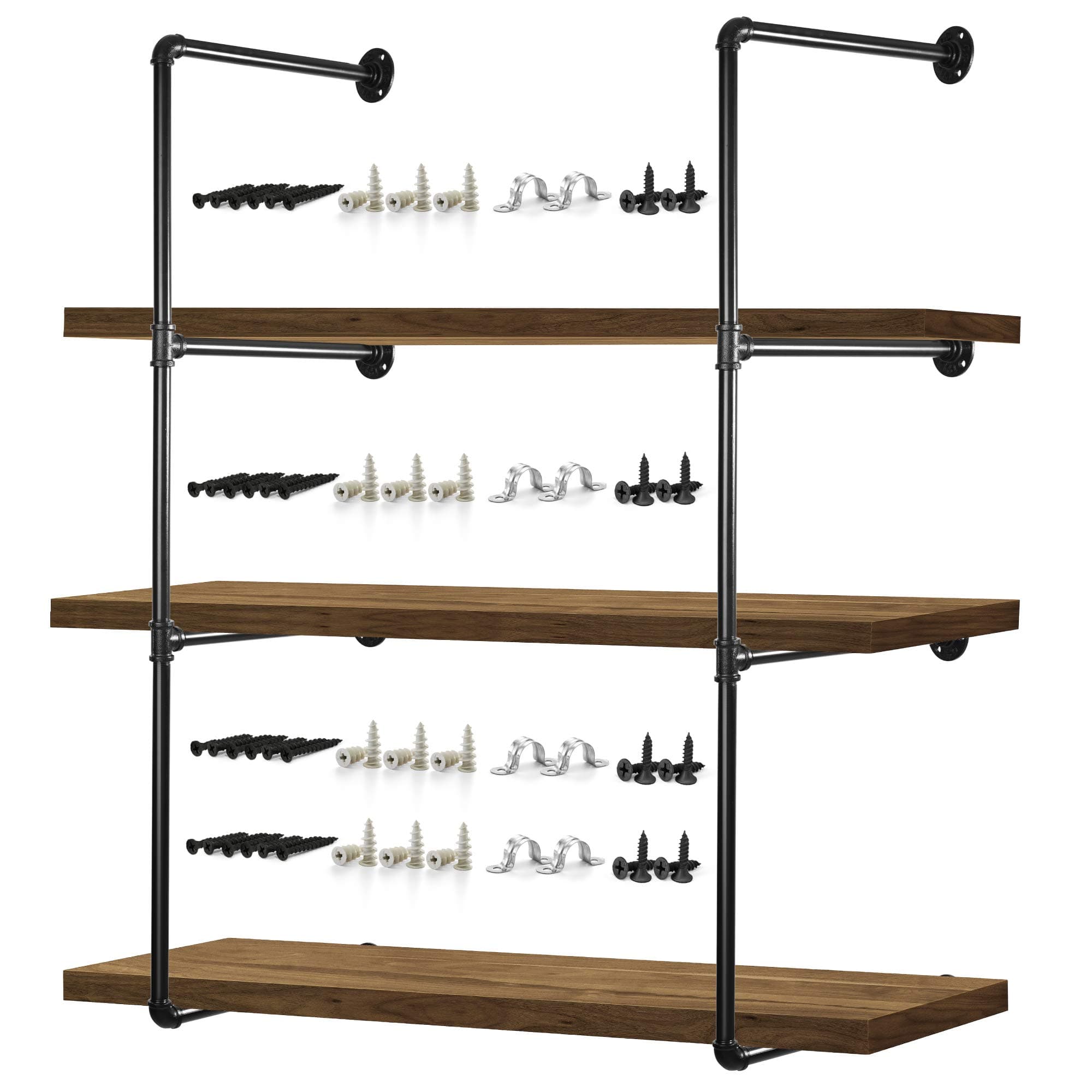 Pipe Shelves – 2 PCS (43” Tall) Industrial Pipe Shelving – Pipe Shelf Bracket for Wood Floating Shelf Vintage Look - Rustic Pipe Decor with All Accessories Needed (Shelf Not Included) (4 Tier 43")
