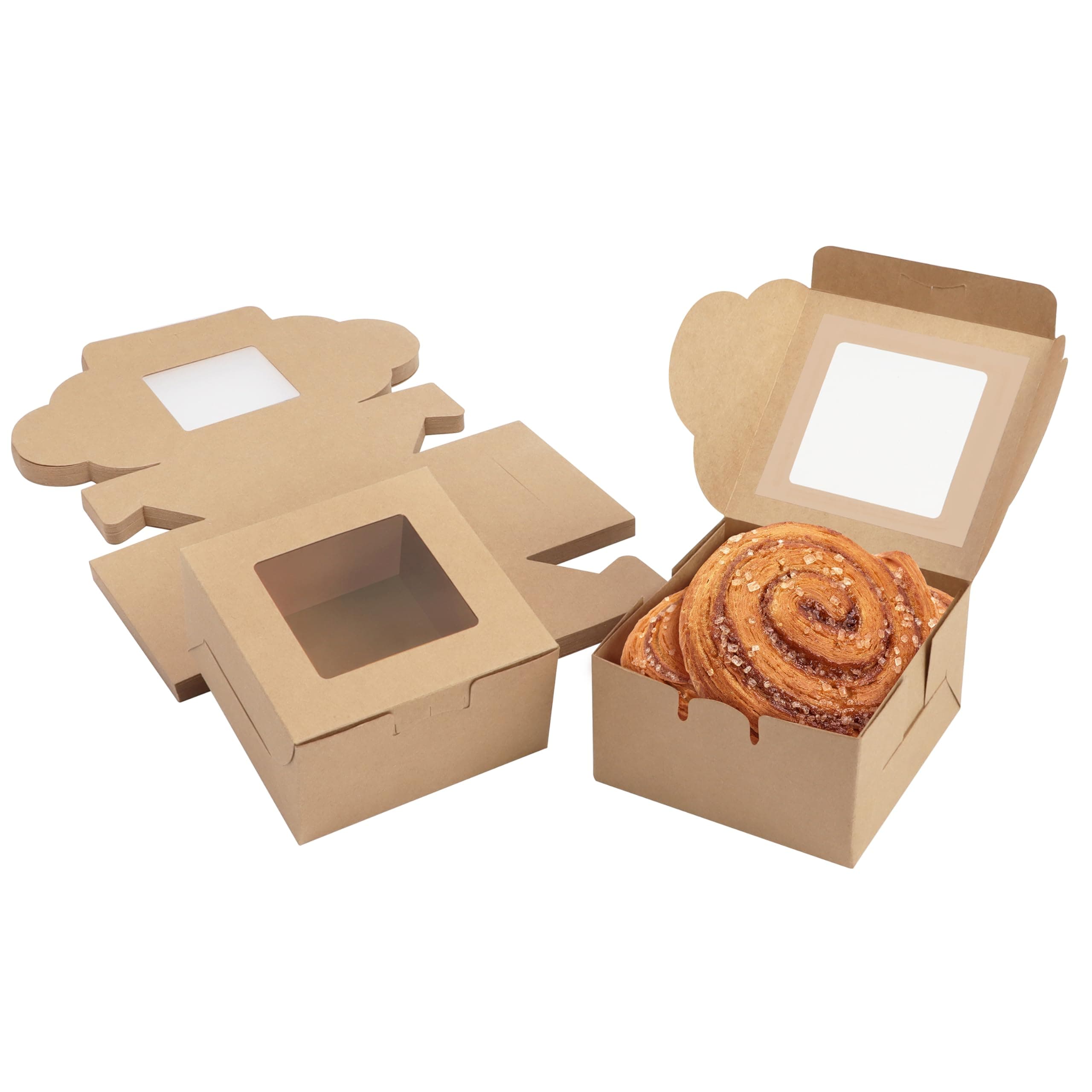 BELLE VOUS Mini Cake Gift Boxes (50 Pack) - Brown Kraft Small Packaging for Portions - Cookie/Brownie Bakery Cardboard Boxes for Treats/Gifts