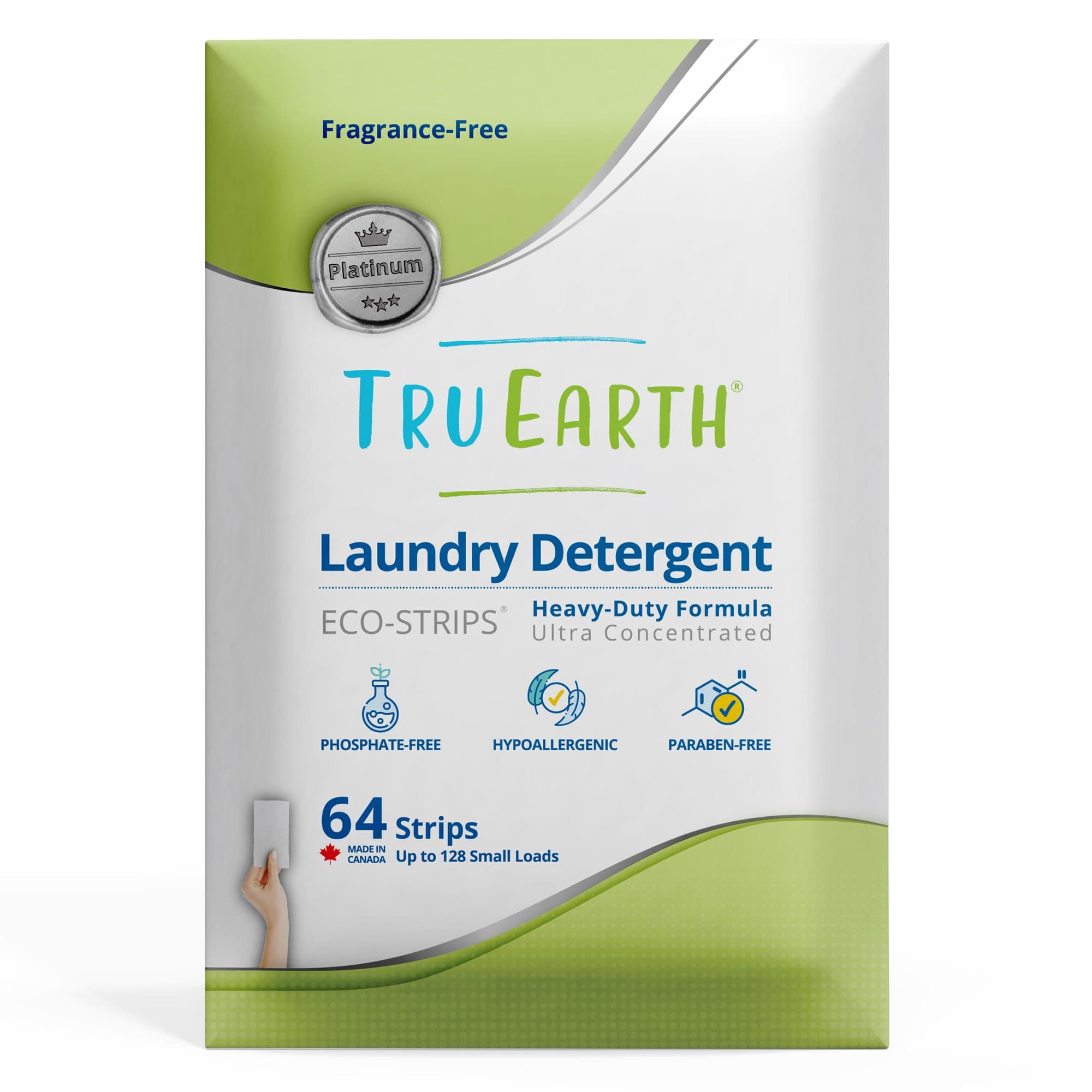 Tru Earth Platinum Eco-Strips Laundry Detergent Strips 64 Loads. No Plastic Packaging, Ultra-Concentrated, Pre-Measured Strips, Easy Storage. For Machine & Hand Washing, Fragrance Free