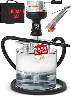 Portable Hookah Set with Everything - YADO Acrylic Hookah Kit To Go - Sisha Hooka Set with Charcoal Holder Heat Management Device, Black Silicone Hooka Bowl, Hose and Bag - Hookah Machine