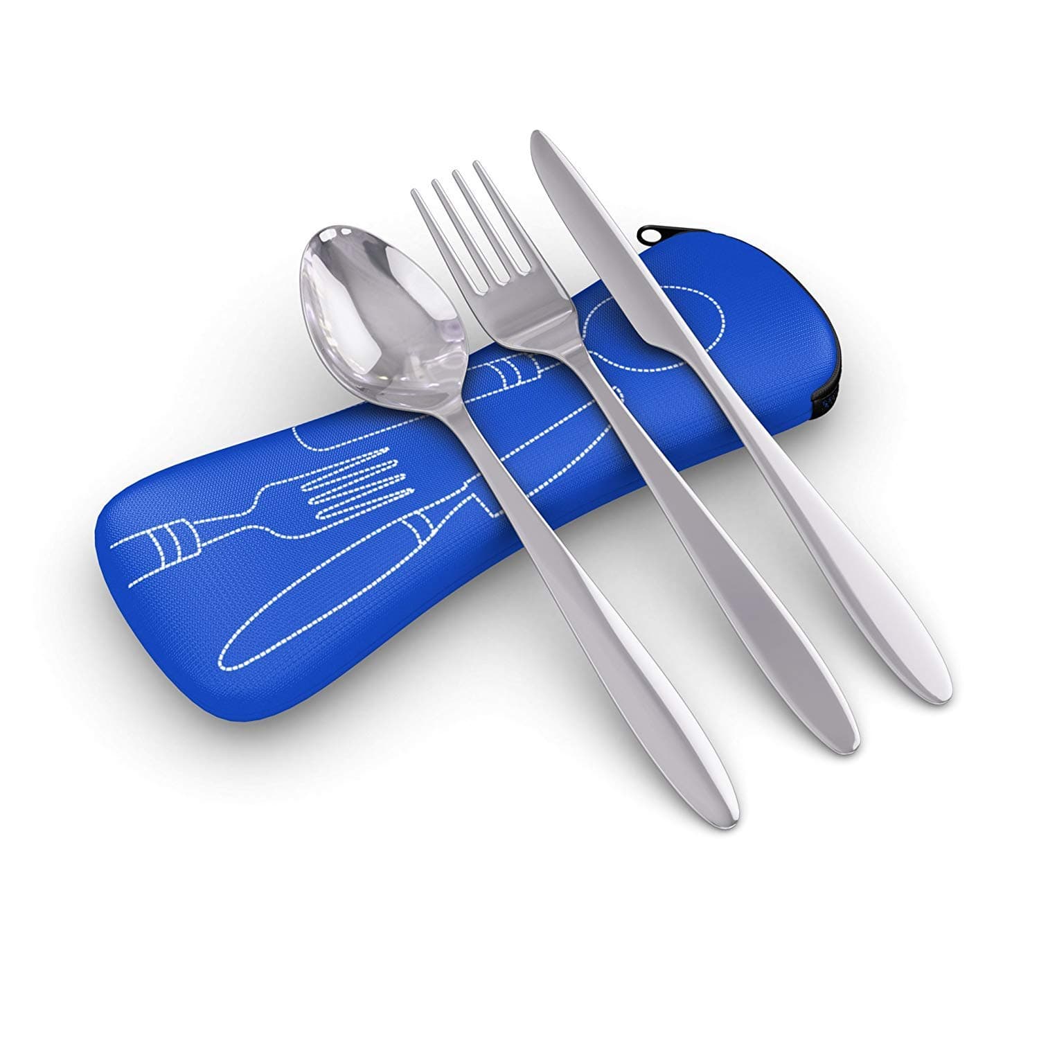 Reusable Travel Utensils with Case | Fork and Spoon Set with Knife and Optional Straws Great Office, Travel, or Camping Accessories | Lightweight, Sturdy Utensils