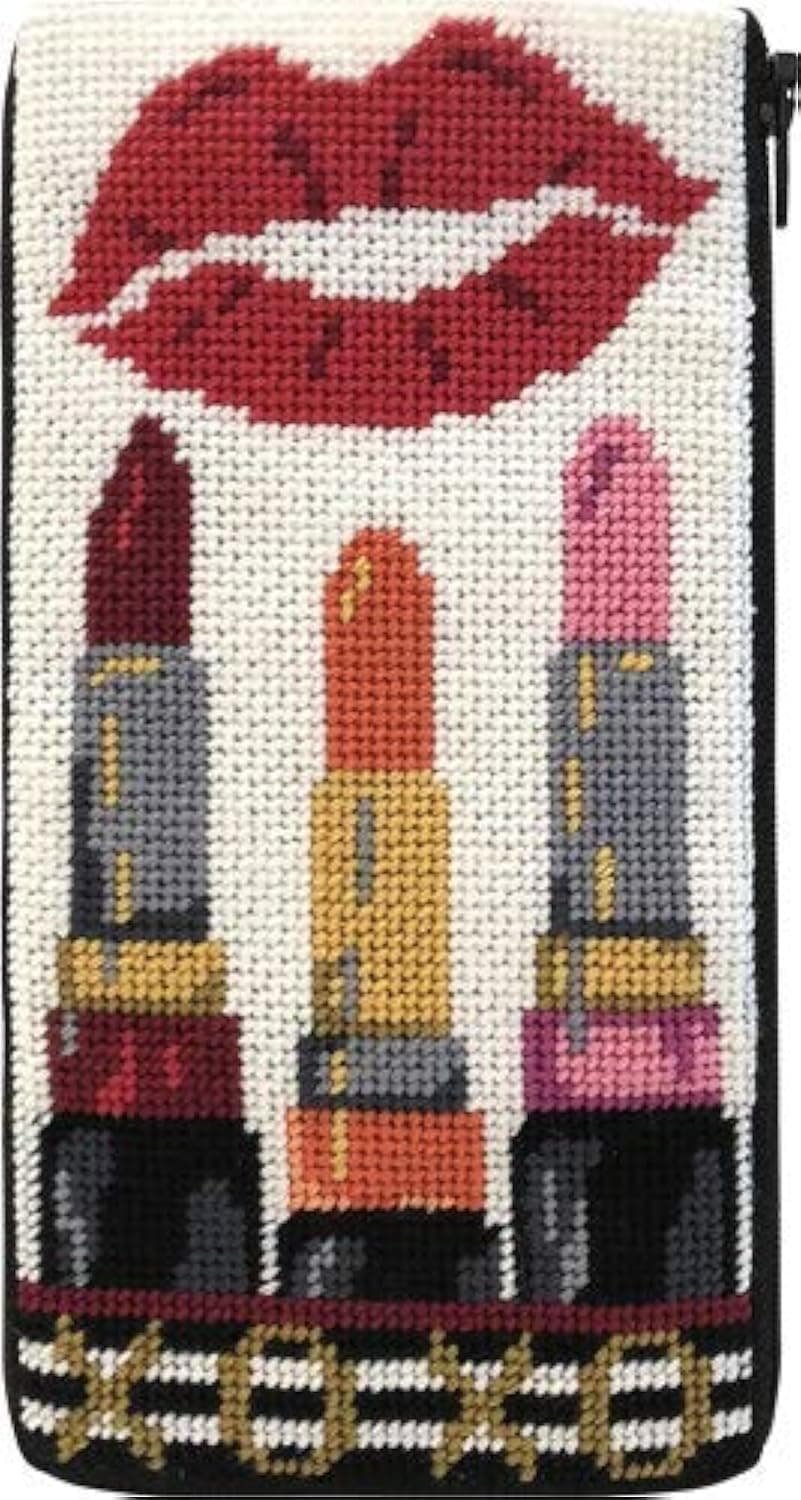 Stitch & Zip Eyeglass Case Needlepoint Kit- XOXO Lipsticks