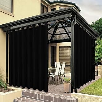 BONZER Waterproof Indoor/Outdoor Curtains for Patio Thick Privacy Wide Grommet Curtains for Bedroom, Living Room, Porch, Pergola, Cabana, 1 Panel, 110W x 95L inch, Black