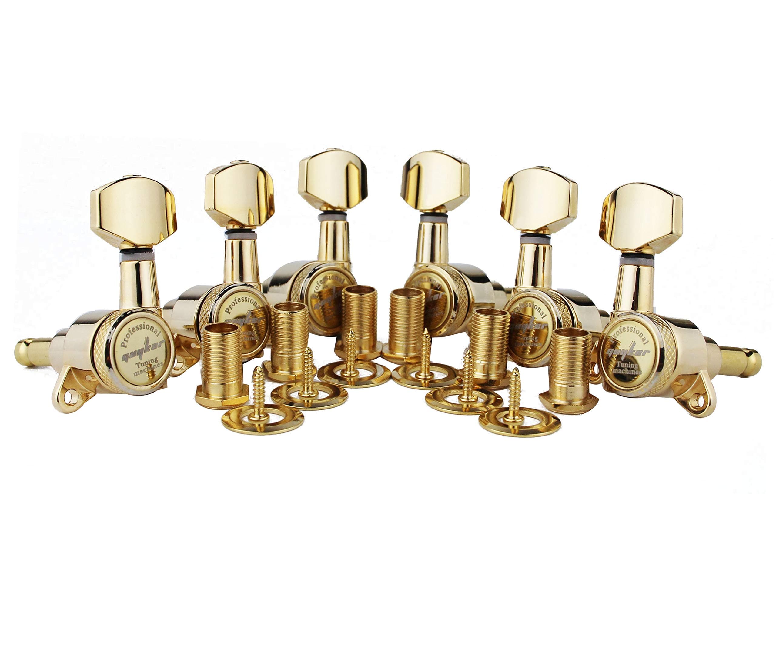 Guitar Locking Tuners (3L + 3R Handed) - 1:18 Lock String Tuning Key Pegs Machine Head with Hexagonal Handle Replacement for ST TL SG LP Style Electric, Folk or Acoustic Guitars - Golden