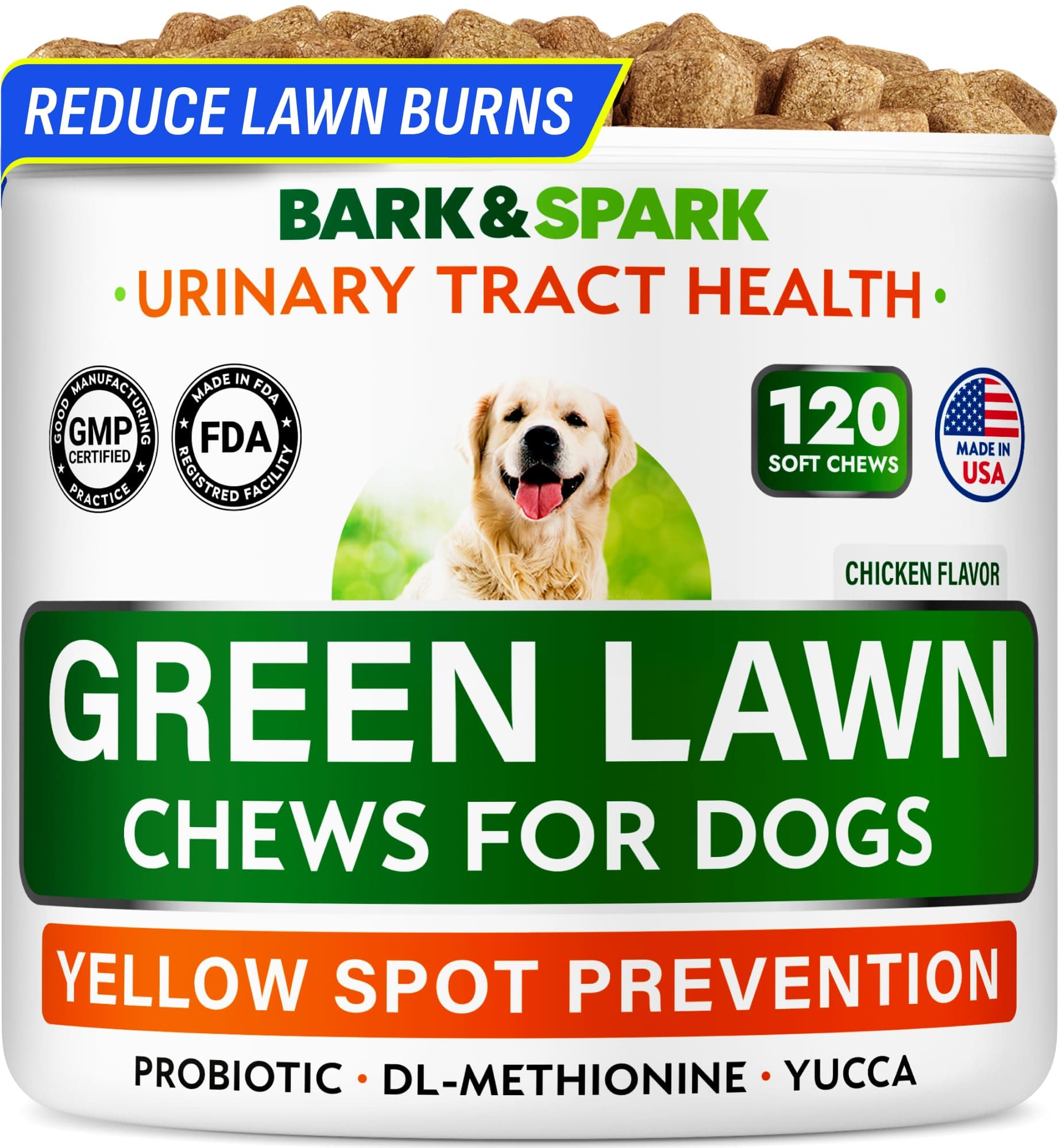 BARK&SPARK Green Grass Chews - Dog Pee Grass Spot Saver Caused by Dog Urine - Urine Neutralizer for Lawn, Gut Health Probiotics & Enzymes, Lawn Burn from Pee, Grass Burn Spot Chews Rocks