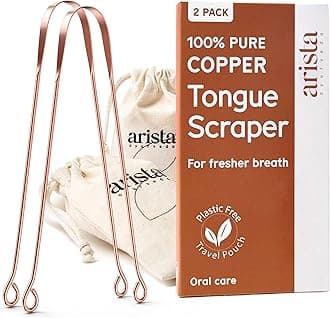 Arista 100% Copper Tongue Scraper for Adults & Kids – Metal Tongue Scraper Copper for Bad Breath, Oral Care & Hygiene – 2 Pack with Travel Pouches