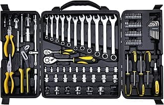 STANLEY STMT81243 110-Piece High Quality Multi-Toolkit containing Pliers, Spanners, Drivers, Sockets, Bits, Wrenches & Ratchets for Home, DIY & Professional Use, 1 Year Warranty, Yellow & Black