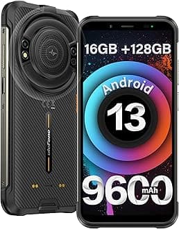 Ulefone Power Armor 16S Rugged Smartphone, 16+128GB, 50MP Camera, 9600mAh, Built-in Glare Flashlight, 5.93”, Android 13, NFC/GPS/Fingerprint ID/Face Unlock, Dual 4G LTE Cell Phone (Black)