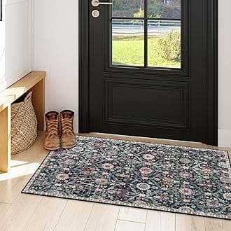 Kitchen Rugs Non Slip Washable Rugs for Entryway, 2x4 Rug Non-Slip Moroccan Trellis Ultra-Thin Indoor Door Mat Small Carpet for Bathroom Bedroom Entry Elise, Black/Multi