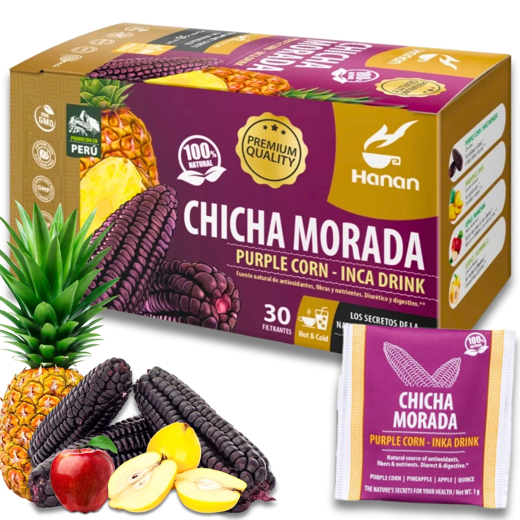 PERUVIAN SECRETS Chicha Morada Purple Corn Tea I Inka Drink Classic Purple Corn Juice from Peru I All 100% natural ingredients rich in antioxidants and fiber for digestion
