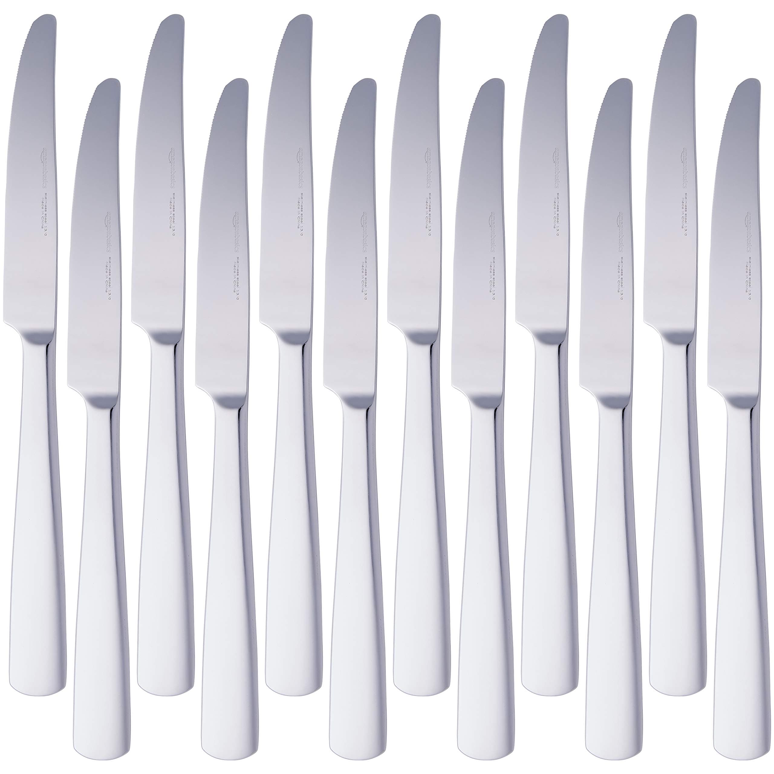 Amazon Basics Stainless Steel Dinner Knives With Square Edge, Pack of 12, Silver