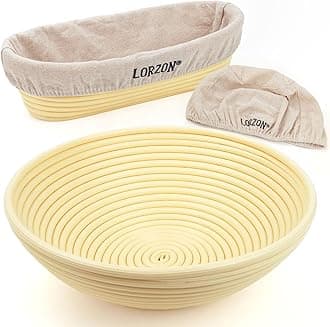 Banneton Bread Proofing Baskets Set of 2, 11″ Round & 12″ Oval Sourdough Proofing Baskets with Liners, Proofing Bowls for Sourdough Bread (Plastic)
