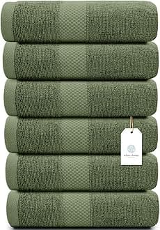 White Classic Luxury Hand Towels for Bathroom-Hotel-Spa-Kitchen-Set - Circlet Egyptian Cotton - 16x30 Inches - Set of 6 (Forest Green)