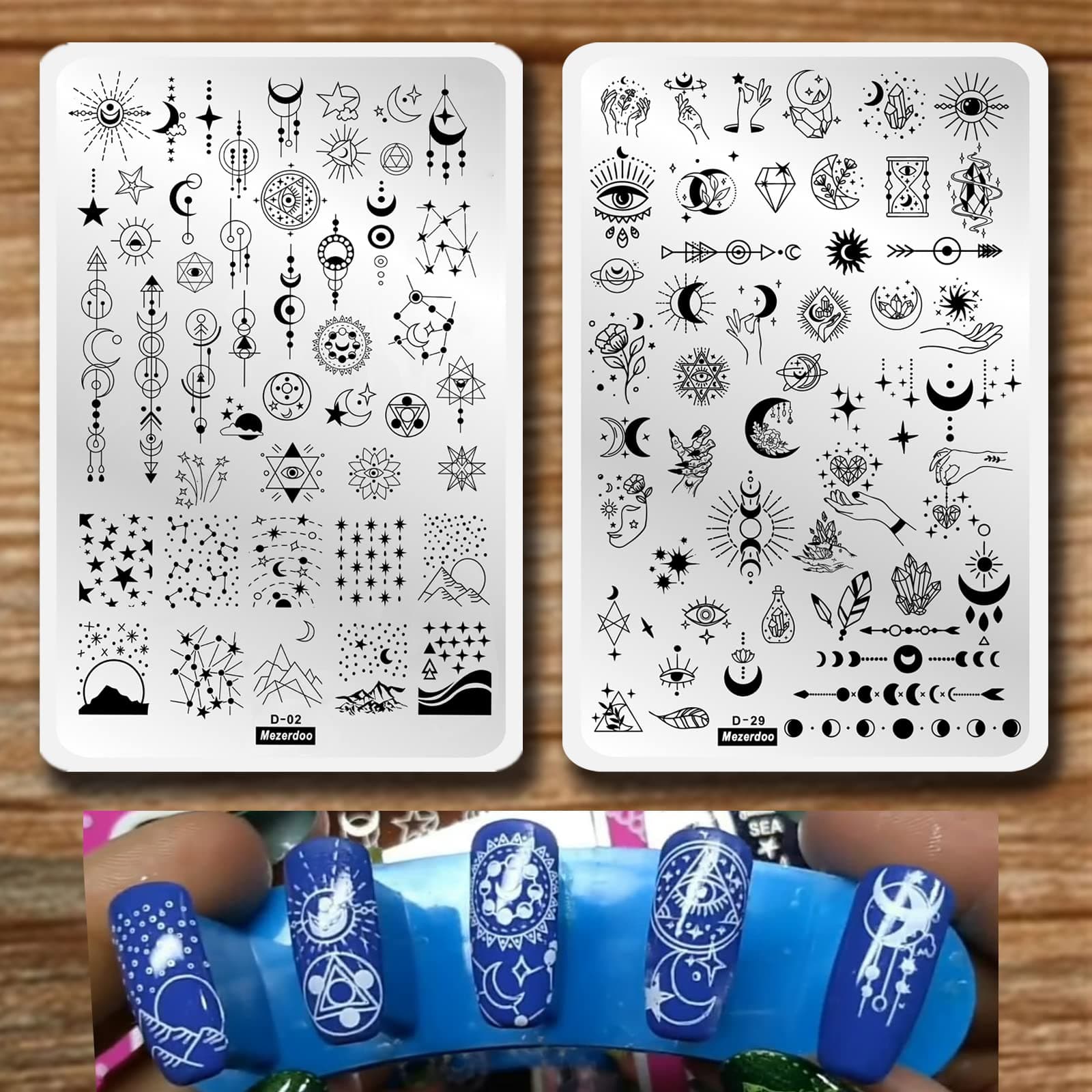 Starry Star Moon Design Stamping Plates Nail Art Kit 2pcs Galaxy Night Sky La...