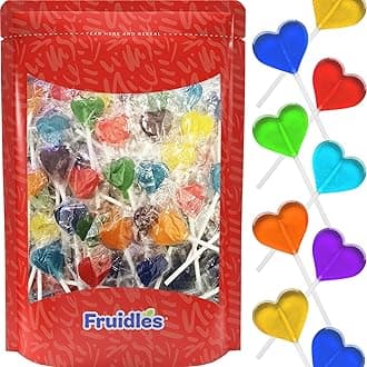 Fruidles Lollipops Mini Heart Shaped Flavored Delicious Lollipop, Individually Wrapped, 5g Lollipop (60 Lollipops, Heart Flavor Mix)