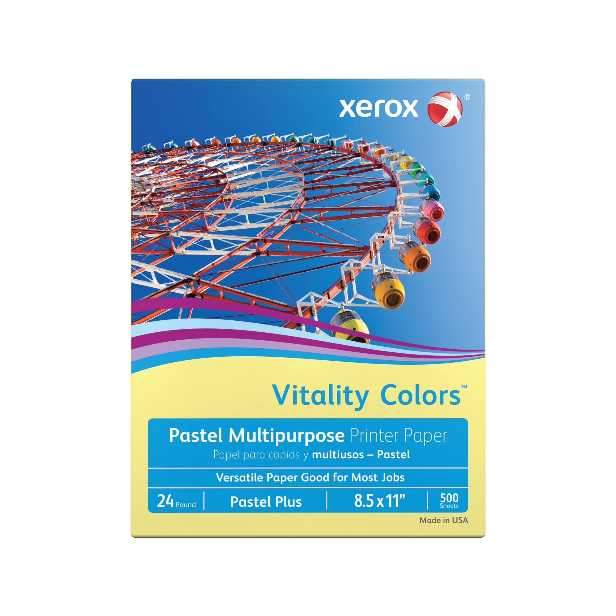 Vitality Colors™ Pastel Plus Color Multi-Use Printer & Copy Paper, 1 Ream, Yellow, Letter (8.5" x 11"), 500 Sheets Per Ream, 24 Lb, 30% Recycled