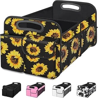 Femuar Car Trunk Organizer, Car Storage Organizer with Large Capacity Waterproof Collapsible Trunk Organizer for Car Suv/Jeep/Sedan (Sunflower, Standard)