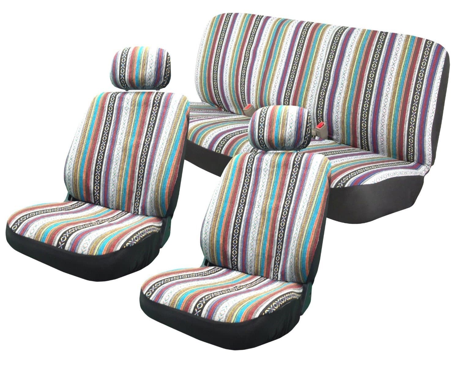 Baja Inca Saddle Blanket Premium Seat Cover Set, Front and Rear headrests