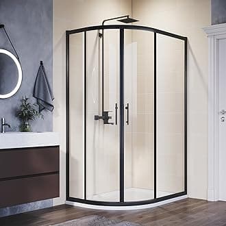 ELEGANT 1000 x 800 mm Black Framed Offset Quadrant Shower Enclosure 6mm Tempered Sliding Glass Cubicle Door