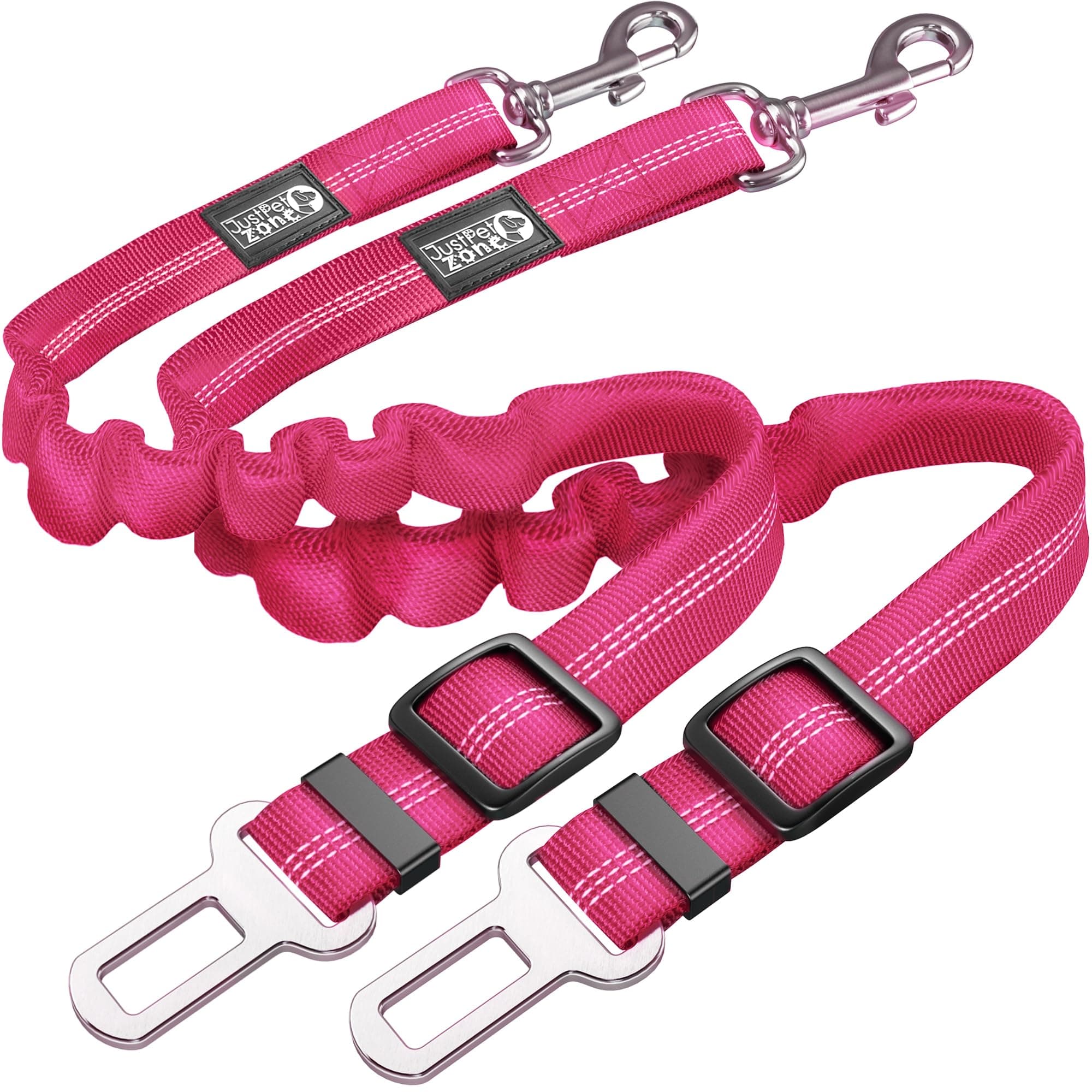 Dog Car Seat Belt - 2 Pack Adjustable and Durable Dog Seat Belts for Cars UK - Heavy Duty Nylon Dog Seat Belt Harness with Elastic Bungee Buffer and 360 Degree Swivel Snap (Pink)