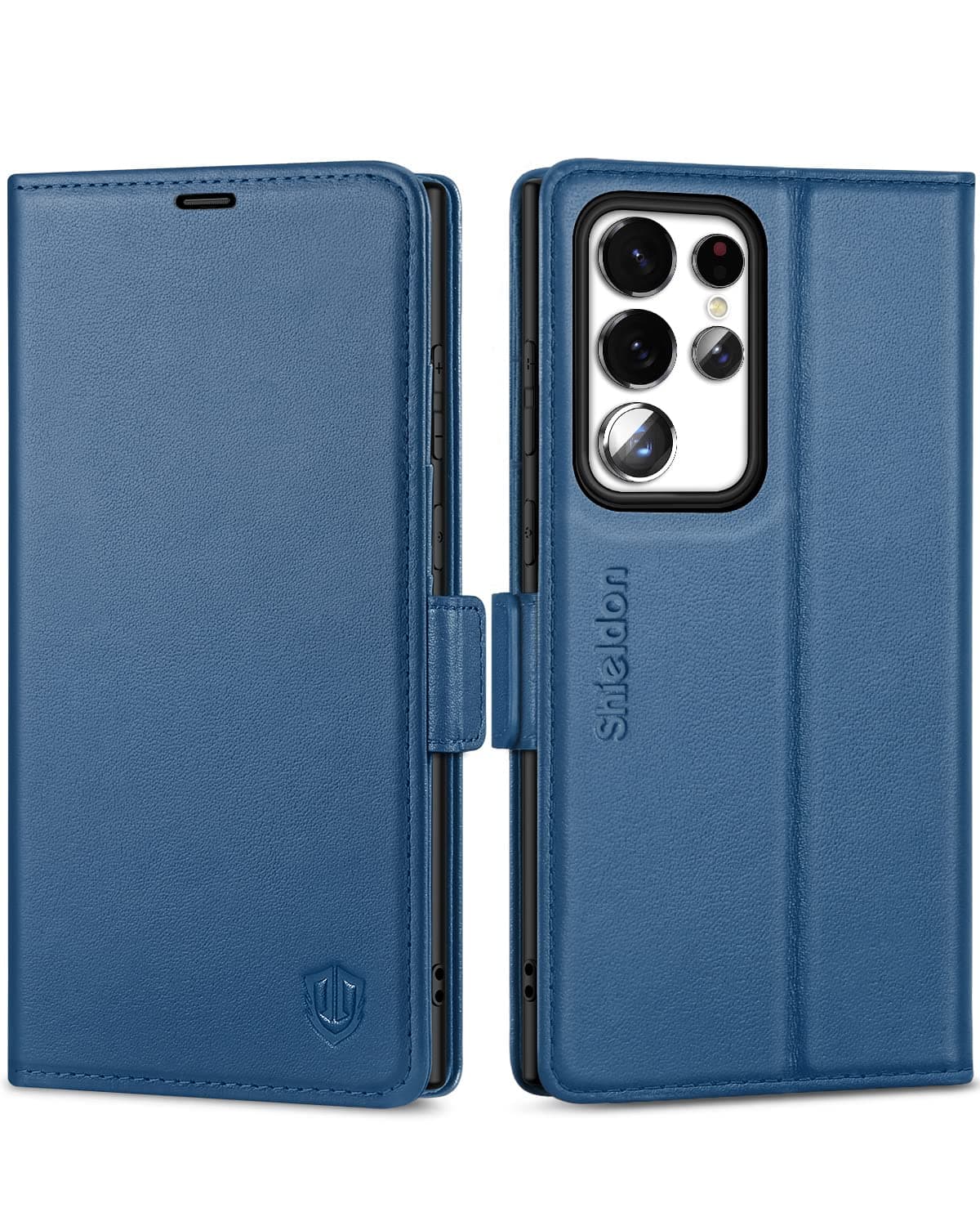 SHIELDON Case for Galaxy S23 Ultra 6.8", Genuine Leather Wallet Case RFID Blocking Credit Card Holder Kickstand Shock Absorbing Protective Case Compatible with Galaxy S23 Ultra 5G 2023 - Royal Blue
