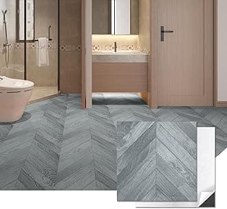 Art3d 30-Pack Herringbone Peel and Stick Vinyl Floor Tiles, 12" x 12" Self Adhesive Waterproof Wood Flooring Plank for Kitchen Bathroom Bedroom, Cover 30 Sq. Ft, Grey