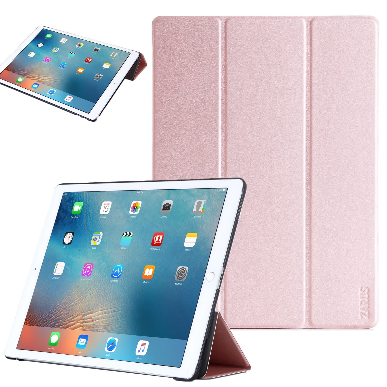For iPad Pro 12.9-inch [Premium Smart Slim Cover] For Apple [Stand Function] Full-body Protective Leather Case ZUSLAB [Auto Wake / Sleep] Smart (Rose Gold)