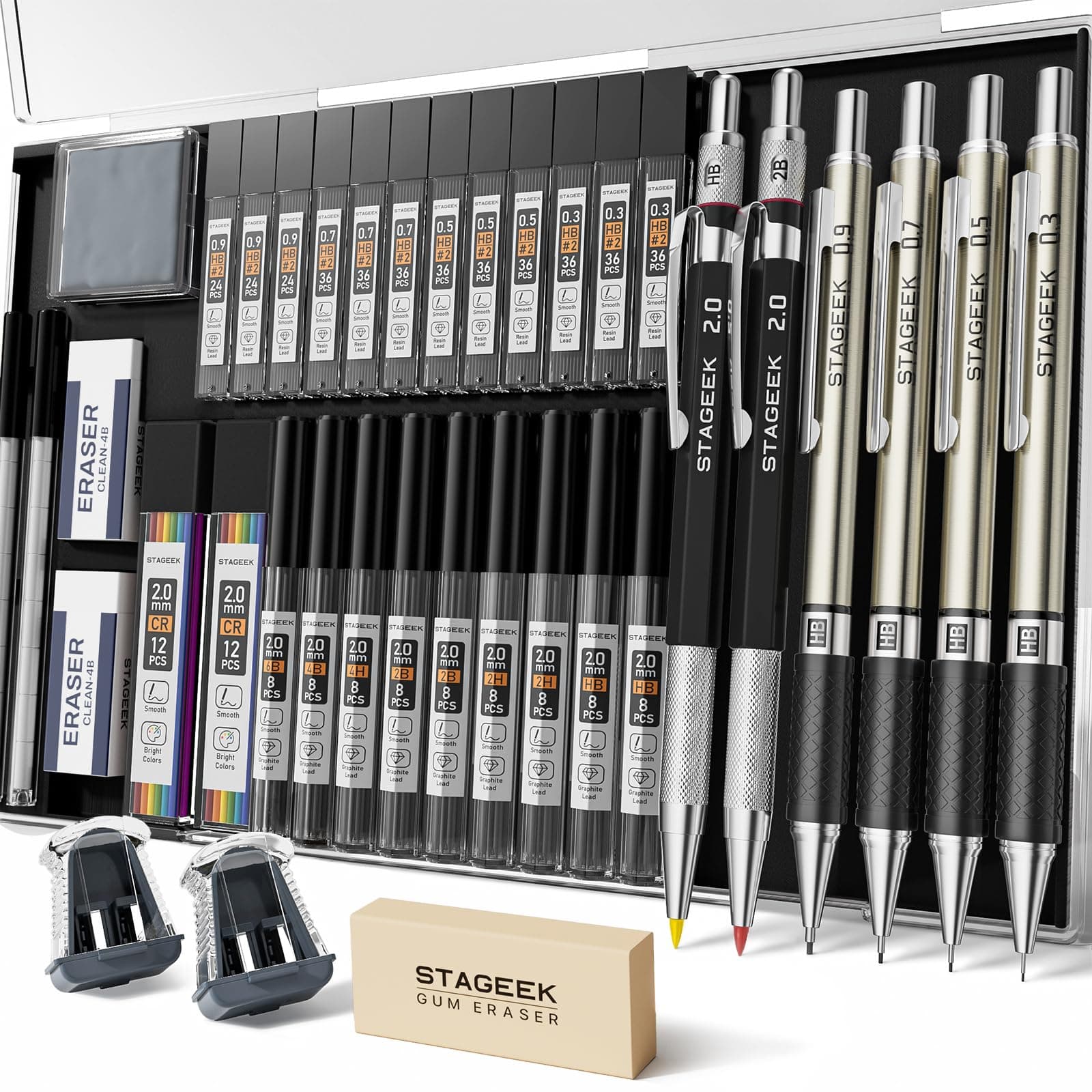 STAGEEK 37PCS Art Mechanical Pencil Set, Drafting Pencil 5 Sizes- 0.3, 0.5, 0...