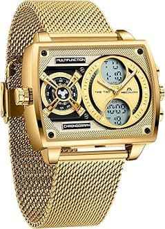 MEGALITH Watches Mens Stylish Digital Analogue Large Face Square Multi-Time Zone Wristwatch