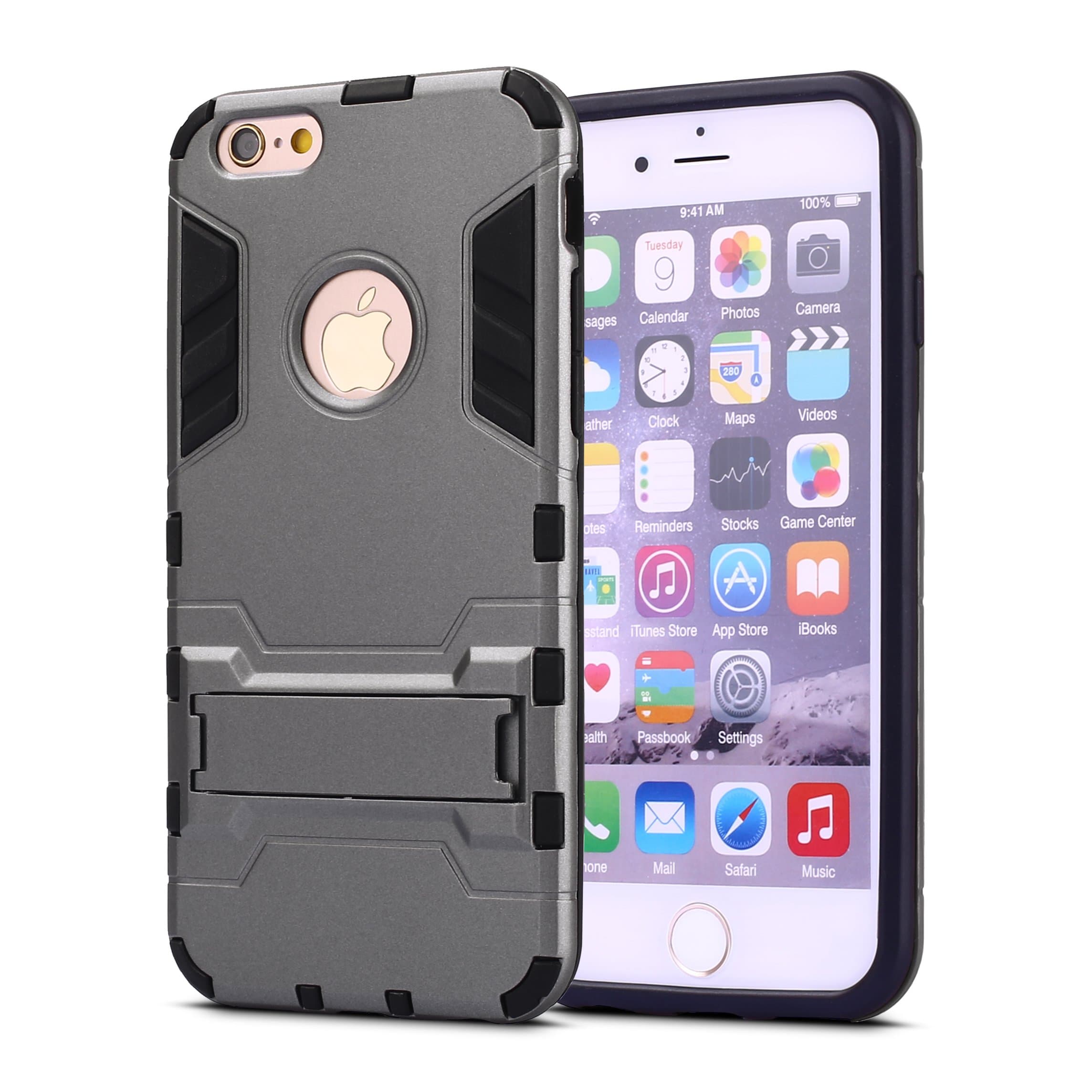 iPhone 6 Plus Case,iPhone 6s Plus case,Ebakx [Ironman Kickstand] Heavy Duty Hybrid Dual Layer Armor Defender Full Body Protective Case Cover for Apple iPhone 6s/iPhone 6 Plus case, (Silver) (Silver)