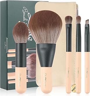 DUcareTravel Makeup Brushes Set with Bag,5PCS Portable Mini Cosmetic Brushes Kit for Powder,Blush,Foundation, Eyeshadow, Tapered Kabuki Coverage Mineral Bronzer Buffing Brush